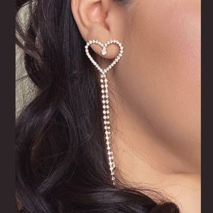 Gold Rhinestone Heart Dangle Earrings